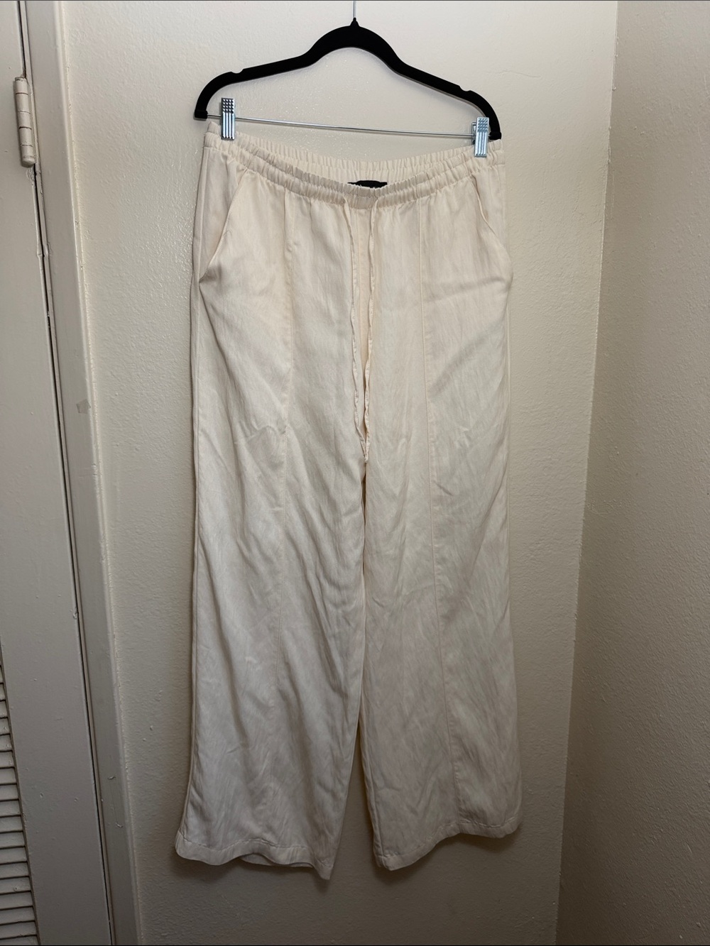Zara Coastal Wide Leg Boho Cream Linen-Blend Pants
